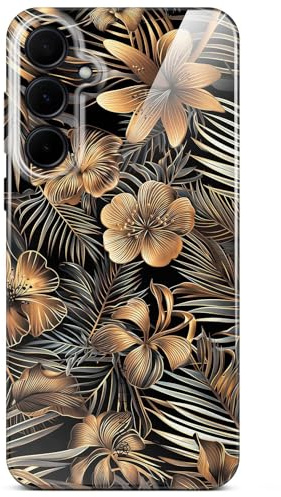 ONEFLOW Flower Cover für Samsung Galaxy A35 5G Hülle in Floral Optik, Blumen Designer Case Handy Schutzhülle mit Kameraschutz, Hardcase dünne Handyhülle Blumenmuster, Gold Schwarz