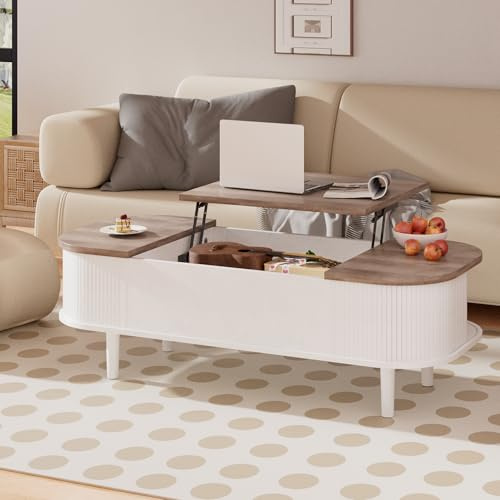 PURFINO Couchtisch mit Hebeplatte – Moderner Holztisch mit Einzigartiger Textur & Verstecktem Stauraum, Kaffeetisch für Wohnzimmer, Schlafzimmer, Kleine Räume, Home Office
