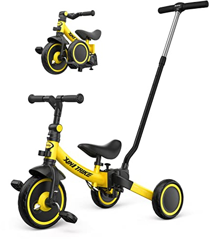besrey Triciclo per Bambini 5 in 1 con Maniglione e Ruote Grandi, Giallo