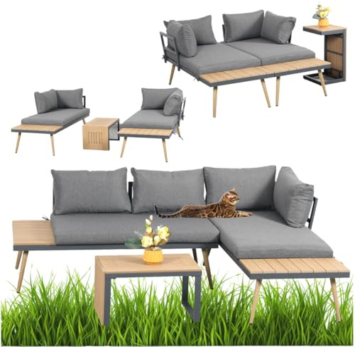 MEVEN Modulare Gartenmöbel Set 3 in1 Palma - multifunktionale Lounge Möbel mit verstellbaren Elementen - Balkonmöbel Set mit Kissen für Garten Terrasse - Flexible Sitzgruppe - Terassenmöbel Set