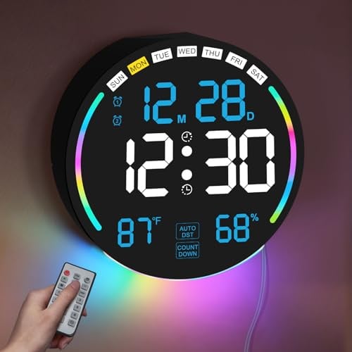 Digitale Wanduhr,10,3 Große Digitale Uhr mit LED Display, Alarm,Countdown-Timer, DST, Temperatur, Luftfeuchtigkeit, Automatischer Dimmung Fernbedienung, Klassenzimmer, Wohnzimmer,Büro,Fitnessstudio