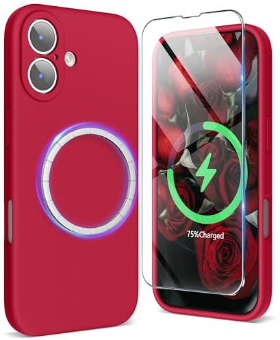 SURPHY Magnetic for iPhone 17 Case, Upgraded [Full Camera Protection] [Liquid Silicone] Shockproof Gel Rubber Phone Case for iPhone 17 6.3 inch 2025, Red