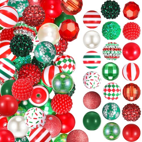 Perlen Weihnachten Set, 40 PCS Weihnachtsperlen, Perlen für Armbänder, Acryl Perlens Bunt, Weihnachten Basteln, Weihnachtens Deko für DIY Schmuck, Weihnachtsbäume, Kränze, Veranden