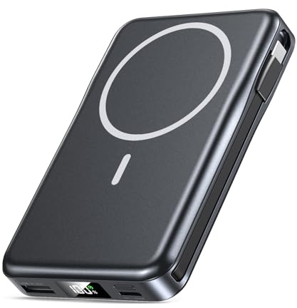 Magnetic Portable Charger, 10000mAh Power Bank, 5 in 1 Portable Charger with Built in Cable, 20W Fast Charging for Magsafe Battery Pack Compatible with iPhone 17/16/15/14/13/12 Pro/Pro Max-Black
