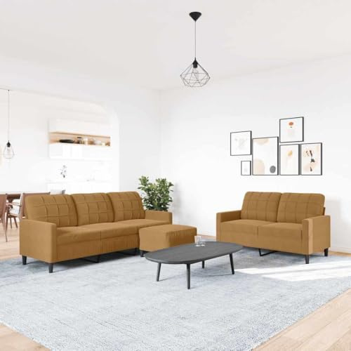 HETFTJN 3-TLG. Samt Sofagarnitur Braun 137/197 x 77 x 80 cm Modernes Wohnzimmer-Sofa mit Hocker Bequeme Schlafcouch Eckbank for Living Room Bedroom Balkon
