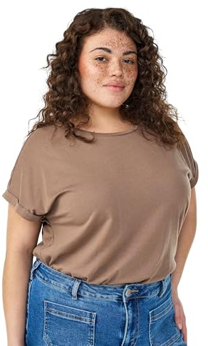 Zizzi Damen T-Shirt Große Größen Baumwolle Rundhalsausschnitt Größe Gr M Pine Bark