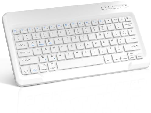 FOGARI Clavier Tablette Bluetooth 12“ - AZERTY Français Clavier Léger Fin Keyboard pour iPad Pro Samsung Galaxy Redmi/XiaomiPad HonorPad Fire HD, pour Android/iOS/Fire OS,Blanc
