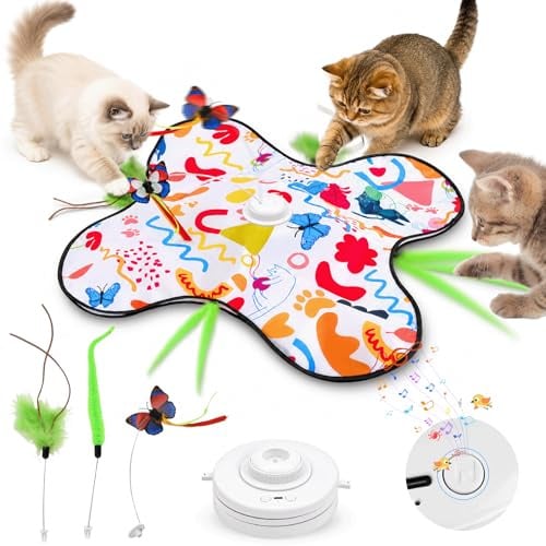 Giocattolo interattivo per gatti interni, Nuovo Elettrico Giochi per Gatti in Casa con Giocattolo intelligente interattivo per gatti con Piume Nascoste Mobili e elemento di vibrazione, Ricaricabile