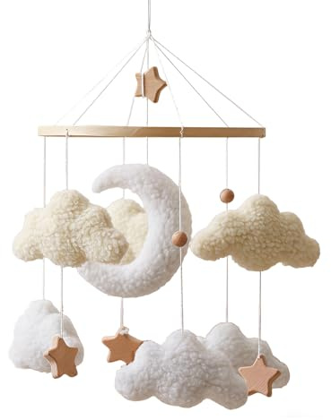 Mobile für Kinder | Holzsterne drehen - Boho Babybett-Mobile Wolke | für Mädchen Kinderzimmer Wohnzimmer Wand Fenster Zuhause