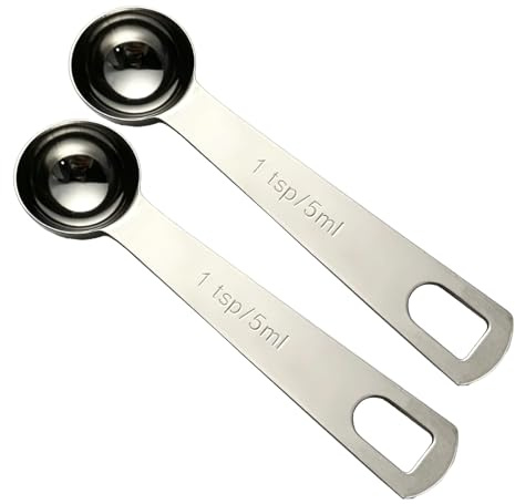 2Pcs Teaspoon Measuring Spoons,5ML Stainless Steel Tablespoon Measure Set | Durable Metal Short Handle Coffee & Tea Spoon with Hanging Hole for Precise Cooking Baking Spices Measurement Kitchen Gadget