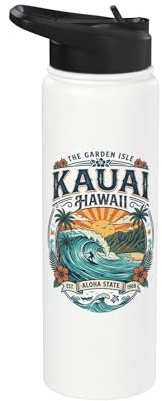 Kauai Hawaii Beach Vacation Travel Hawaiian Aloha Surfer Stainless Steel Insulated Water Bottle