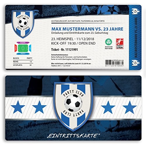 (30 x) Einladungskarten Geburtstag Fussball Kindergeburtstag Ticket Einladungen Blau