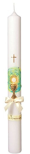 Kommunionkerzen Jungen 40 x 4 cm mit Namensverzierung (Vornamen + Datum) im Geschenkkarton Nr. 31 - Kerze - Unparfümiert - RAL Kerzenqualität