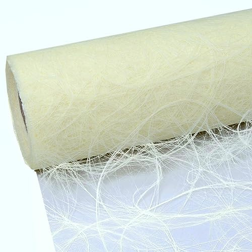 Deko AS - Sizoweb Tischband - 25 Meter Rolle + 100 Deko Sterne in Gold Gratis (20cm Breite, Creme)