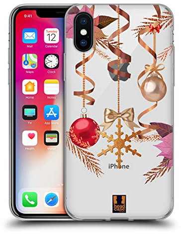 Head Case Designs Adornos Oro Navidad Carcasa de Gel de Silicona Compatible con Apple iPhone X/iPhone XS