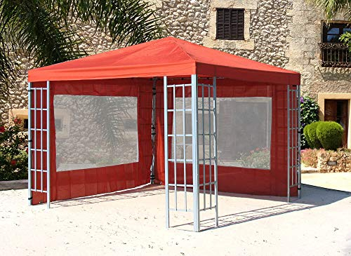 QUICK STAR Rank Pavillon Set 3x3m Metall Garten Partyzelt Terra mit 2 Seitenteilen mit Fenster