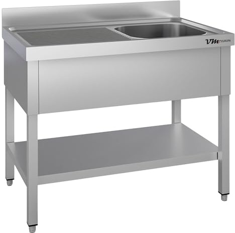 VM Europa - Gastro Spültisch mit Abtropffläche - 100 x 70 cm - Freistehend mit Becken rechts - AISI 430 Edelstahl - Gastronomie Spüle Waschtisch Spülbecken Gastrospüle Gewerbeküche