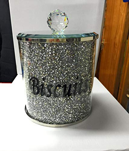 bling crystals crushed diamonds biscuits jar canister silver