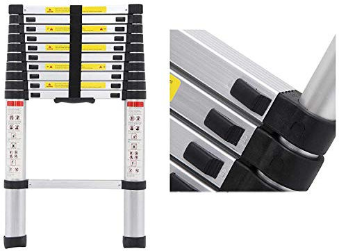 Telescopic Loft Ladder Collapsible Step Ladders Securing Bolt 3.2m/10.5Ft 3.2M EN131 Extendable Alminium Ladders Folding Extending Portable 11 Steps Extension Ladder DIY Multi Purpose