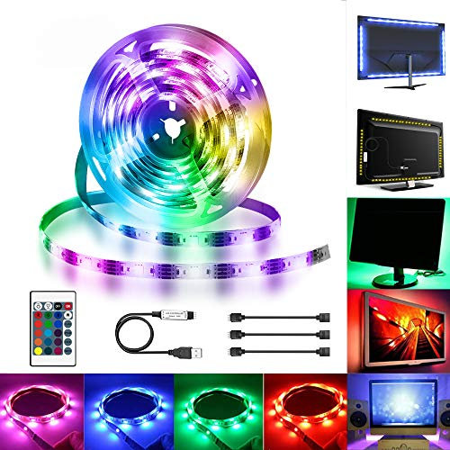 Hually LED TV Retroilluminazione, 2M Striscia LED USB con Telecomando e 16 Colori e 4 Modalità,Striscia Luminosa a LED RGB 5050 per HDTV da 40-60 Pollici,PC Monitor