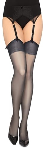 Merry Style Damen transparent Strapsstrümpfe MS 226 15 DEN (Graphite, XL-XXL (46-50))