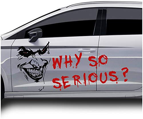 Adhesivo decorativo para coche 67 x 50 cm Why so serious accesorio para autobús, caravana, (negro mate, juego de 2 Joker + 2 letras)