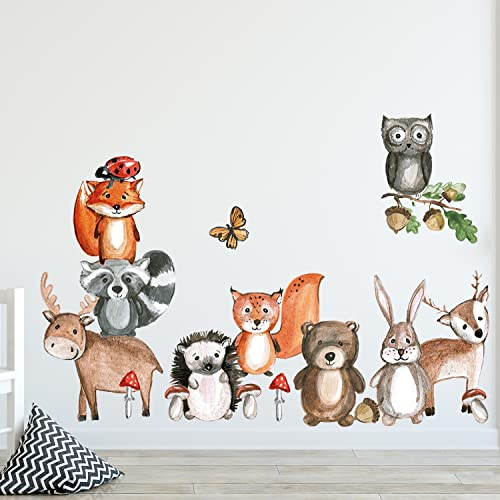 GRAZDesign Wandtattoo Waldtiere Kinderzimmer Babyzimmer als Set, 100x57cm Wandsticker Tiere für Babyzimmer Jungen und Mädchen