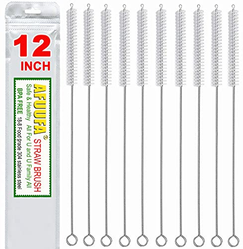 AFUUFA Lot de 10 longues brosses à paille Pour nettoyer les tubes de 30,5 cm Brosse de nettoyage de paille avec 12 mm de diamètre pour tuyaux de tailles multiples, brosse pour paille avec poils