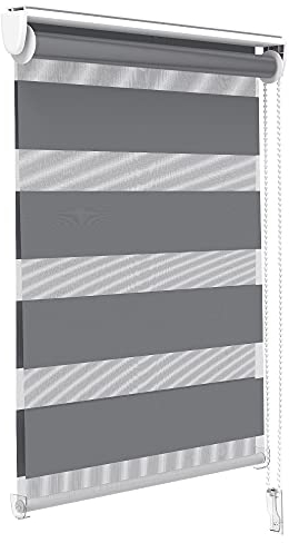 VOUNOT Doppelrollo klemmfix ohne Bohren, Duo Rollo Klemmrollo für Fenster und Tür, lichtdurchlässig & verdunkelnd Fensterrollo, 90x150cm, Grau