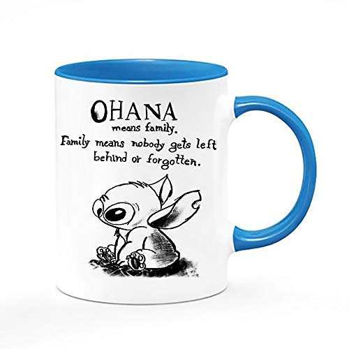 Means Family Stitch Coffee Tea Cocoa Soup Daily use Mug Birthday Gift Party gage Keepsake C Handle Unique Ceramic Cup Mug. (Blue Inside and Handle)