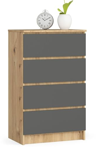 AKORD | Cassettiera K60 a 4 Cassetti | Credenza Alta | Mobiletto per Soggiorno Sala da Pranzo Camera da Letto Corridoio Bagno | Armadio Cameretta | 60x99x40 cm | Rovere artigianale | Grigio grafite