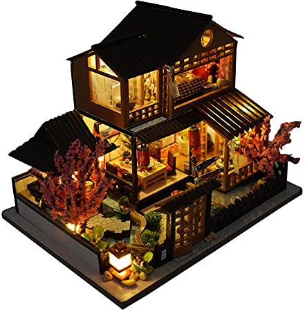 WonDerfulC Casa delle bambole in legno in miniatura, giapponese/mare/mercato della casa delle bambole fai da te, kit per costruzione di ville modello 3D, regali creativi per amici e genitori