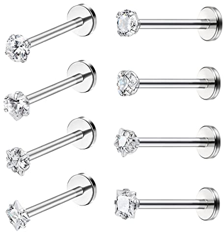 YADOCA 8 Stück Labret Piercing Nasenstecker für Damen Herren 16G Edelstahl Monroe Piercing Knorpel Tragus Front Helix Ohrring Piercing Schmuck Nasenpiercing 6mm 8mm 10mm