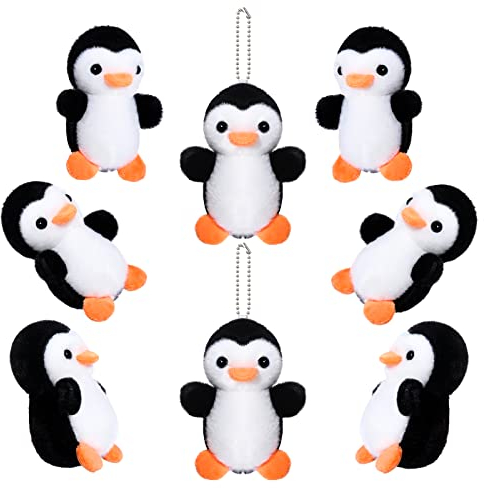 Skylety 8 Pièces 10 cm Mini Porte-Clés de Pingouin en Peluche Animal Mignon Charme Suspendu pour Sac Ornement Feutre Anniversaire Gris, Rose, Rouge