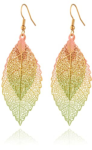 Selia farbenfrohe Sommer Trend Ohrringe in Blatt Optik - Elegant floral hängende BOHO Hängeohrringe - Natürliche bunte Hippie Beach Earrings für Damen (Shiny)