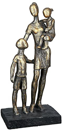Casablanca modernes Design GILDE Deko Figur und Skulptur - Mutter mit Kindern - Antik bronzefarben/Base schwarz - Höhe 26,5 cm