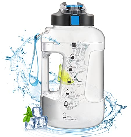 Glaxcidy 2 in 1 Trinkflasche 2,5L Wasserflasche mit Strohhalm und Trinkdeckel, Water Bottle mit Zeitmarkierung zur Messung der täglichen Wasseraufnahme BPA-Frei für Sport Fitnessstudio