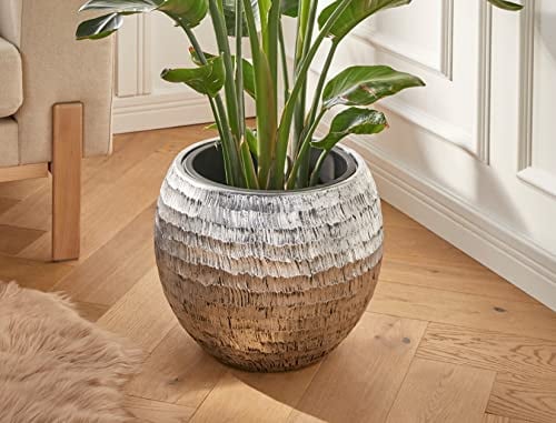 Dekoleidenschaft großer Übertopf Silber Ø 40 cm, in Metall Optik mit Antik Look, Blumentopf, Blumenübertopf, Pflanzgefäß