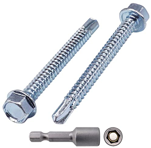 SKIR'CO Lot de 100 vis DIN 7504 K en acier zingué 6,3 x 60 mm, vis à tôle auto-perceuse, tête hexagonale