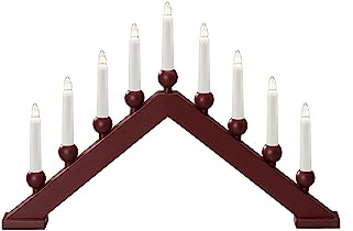 Konstsmide Christmas Lights/Modern Welcome Light/Red Lacquered Wood/Indoor Use (IP20)/230V Indoor/9 Candles with Clear Bulbs/White Cable with On Off Switch