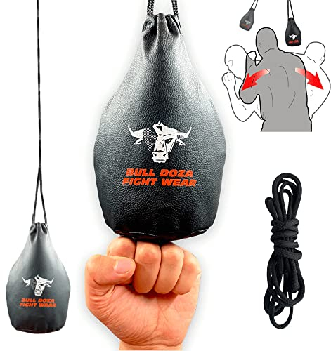 BULL DOZA FIGHT WEAR Sacco di reazione Slip - Larghezza pugno - 1 kg una volta riempito - Corda di 2 metri inclusa - Sacco da boxe MMA - Nero - Sacco da difesa n. 1 (non da boxe) (Nero)(M)