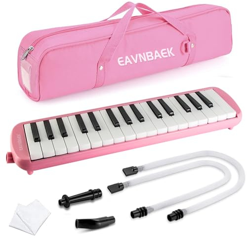 Eavnbaek 32 Tasten Melodica Instrument, Sopran Melodica Air Piano Keyboard Pianica mit 2 weichen langen Röhren, 2 kurzen Mundstücken und Tragetasche (Rosa)