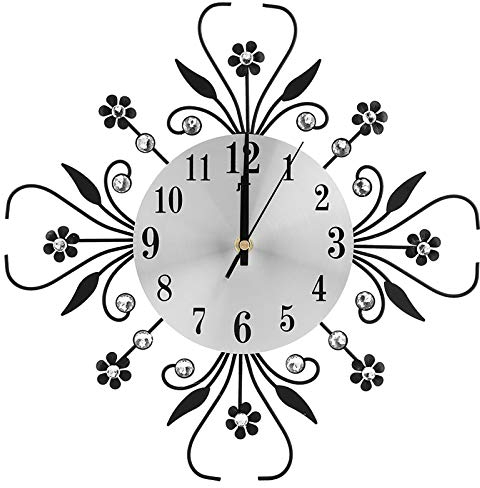 Sparkling Iron European Flower Shaped Wall Mounted Clock - 35cm Dia for Dining Room, Living Room, Office, Home Bar, Cafe