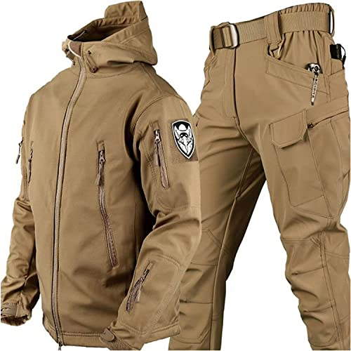 VBVARV Militärische Taktische Herren-Kampfuniform wasserdichte Armee-Kampfanzug-Sets Camouflage Softshell-Jacken-Hosen Jagdkleidung,Khaki,M