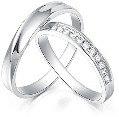 AMDXD Platin Ringe Diamant 0.12ct, 1 Paar Diamantring Klassiker Design Verlobungsring Eheringe Freundschaftsringe, Damen 54 & Herren 61, Echt Gold