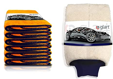 Glart 44WG6 Watergate 6er Set Mikrofasertücher super saugfähiges Microfasertuch, 60x90 cm, orange & 44WH Premium Mikrofasertuch Auto Waschhandschuh für Autopflege Schaumdüse Autowäsche