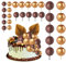 32pcs Gold Ball Cake Topper with Paper Palm Fan Cake Decorations, Mini Round Ball Cake Toppers Balloon Cupcake Topper DIY Cake Insert Topper Palm Leaf Cake Toppers for Birthday Party Wedding Decor