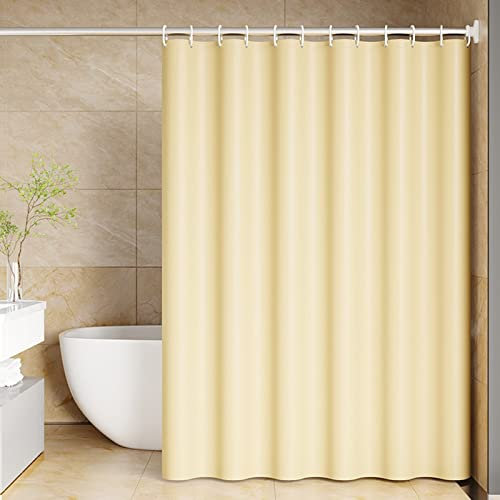 Mesnt Rideau de Douche Tissus Anti Moisissure en Polyester avec Couleur Unie Beige Tissu Ensemble de Décor de Salle de Bain avec Crochets, Beige, 300x200cm