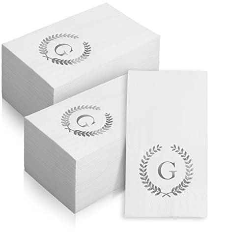 200 Stück monogrammierte Einweg-Servietten Silberfolie Buchstabe G Gäste-Servietten Initiale Einweg-Handtücher für Hochzeit Verlobung Babyparty Party Zuhause Küche Badezimmer Abendessen dekorative