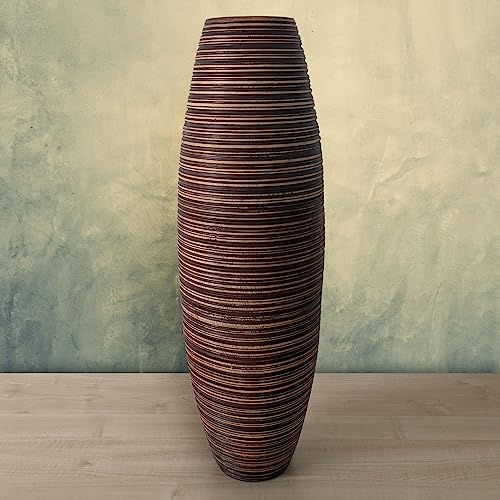 thaiboo Bodenvase 61 cm Groß Braun-Beige für Deko und Pampasgras Trockenblumen Zweige Grasbüschel Standvase Holzvase Mangoholz